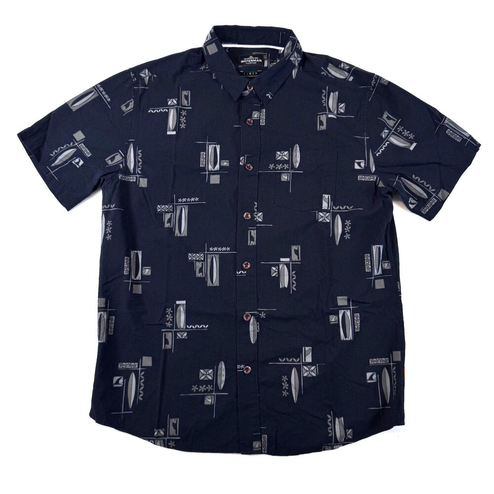 Quiksilver Waterman Men's Short Sleeve Shirt Button Up Hawaiian  Black Large
